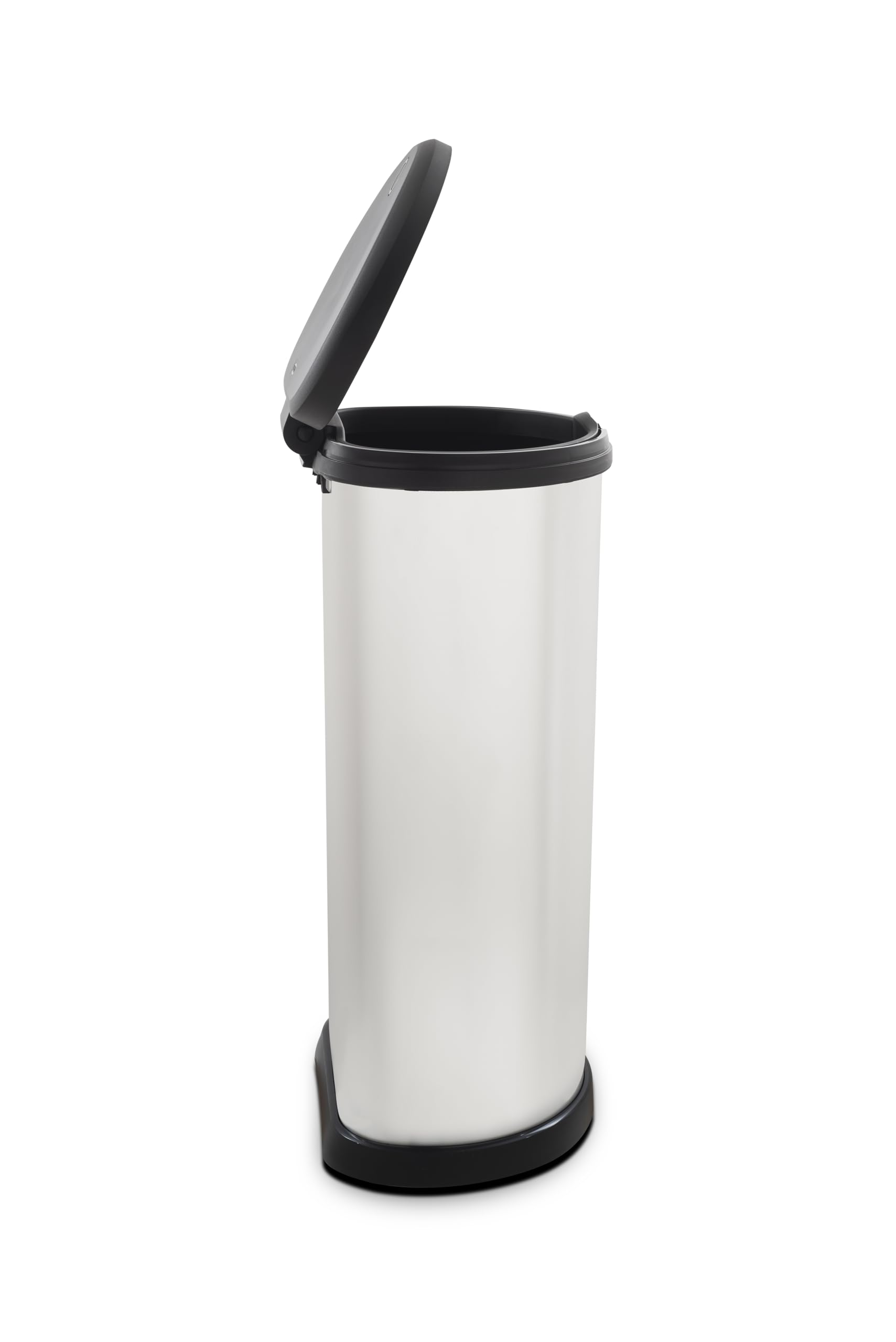 CURVER Metal Effect One Touch Deco Bin - 40 Litre Capacity | Silver | 70% Recycled Plastic 1