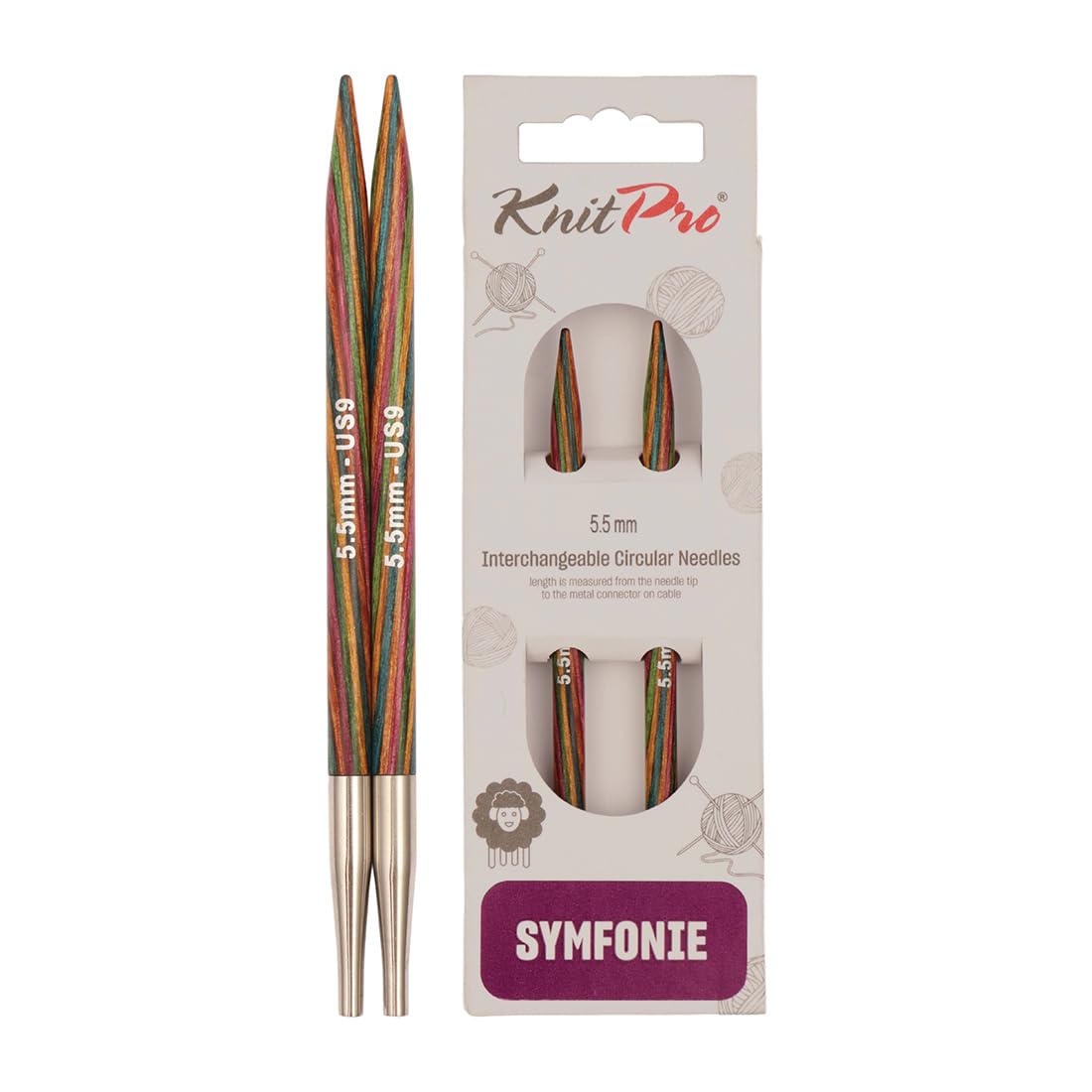 KnitPro Symfonie Interchangeable Circular Knitting Needles - 5.5 mm | Birch Wood | Multicolour 1