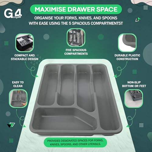 G4GADGET 5 Compartment Cutlery Tray Drawer Organiser | Plastic | Random Colour | 335x265x45mm 3