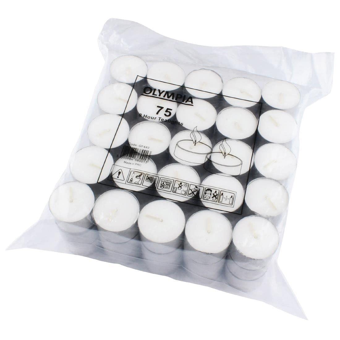 Olympia White Tealight Candles - 8 Hour Burn Time | Pack of 75 | GF449 8