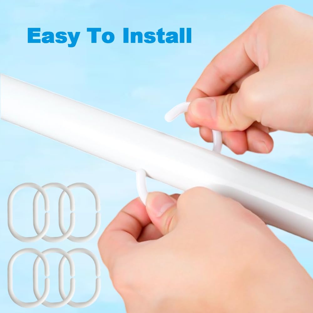 Armo Home Plastic C-Shaped Shower Curtain Rings - 24 Pack White Hooks | Rust Resistant 4
