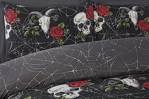 Rapport Home Skulls & Roses Double Duvet Cover Set | Reversible Gothic Print | Polyester 2