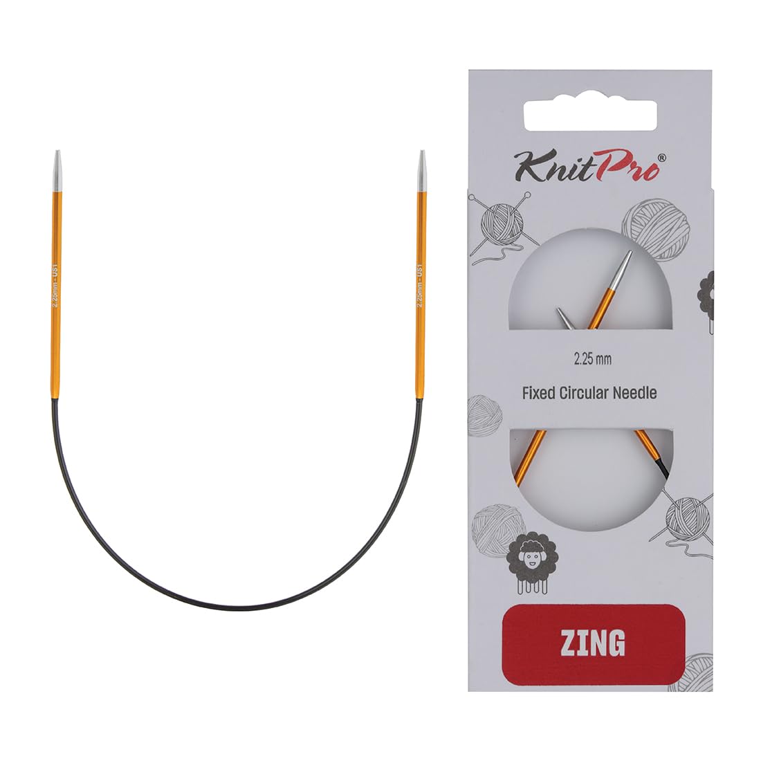 KnitPro Zing Fixed Circular Knitting Needles - 2.25mm | 9' (22.5cm) | Lightweight Aluminium 1