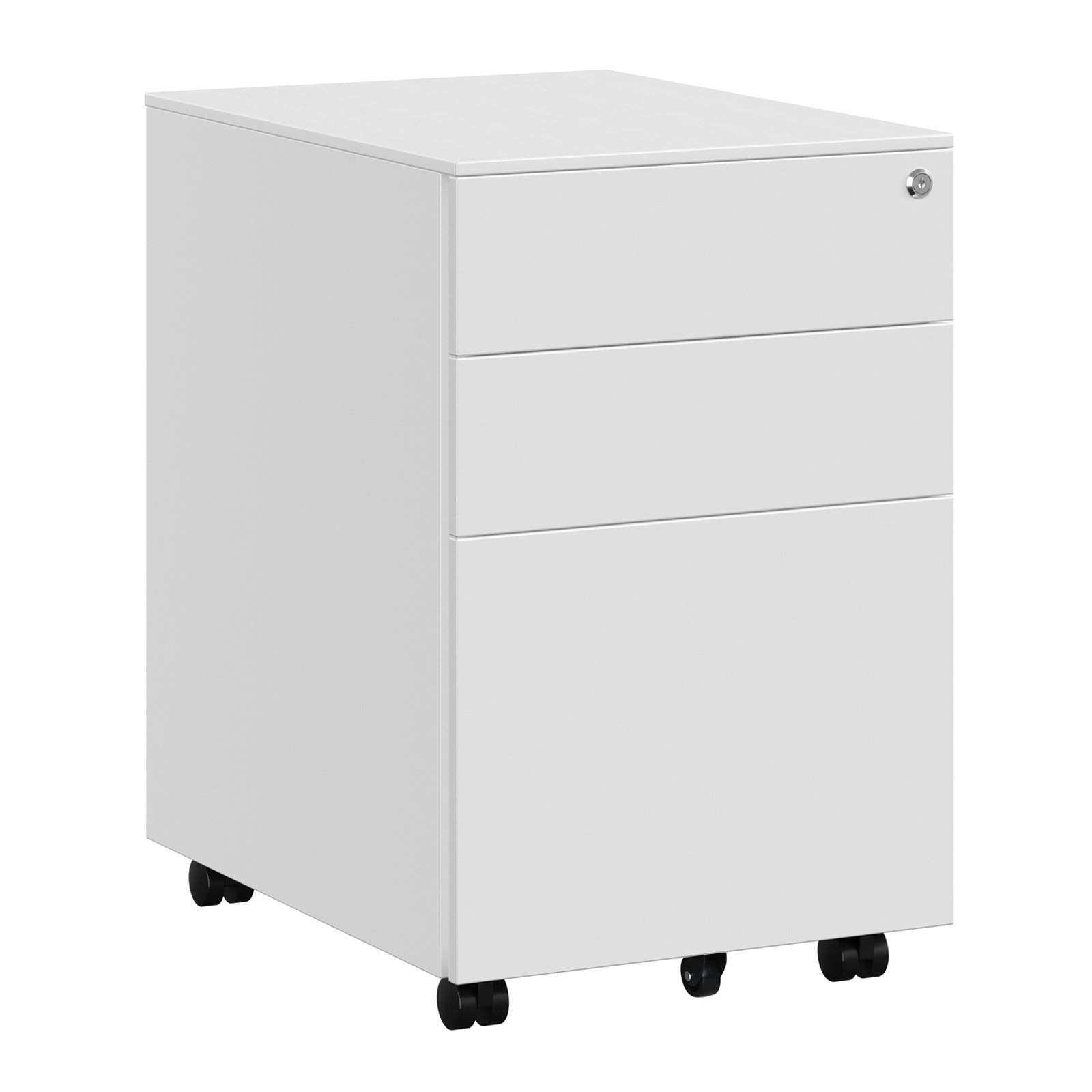 SONGMICS Mobile File Cabinet - 3 Drawers Lockable Steel Pedestal | White | 39x52x60cm