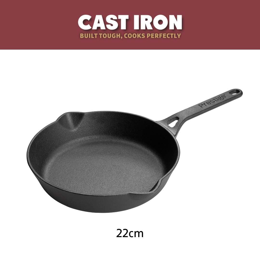 Prestige Cast Iron Frying Pan - 22 cm, Pre-Seasoned, Induction & Oven Safe 9