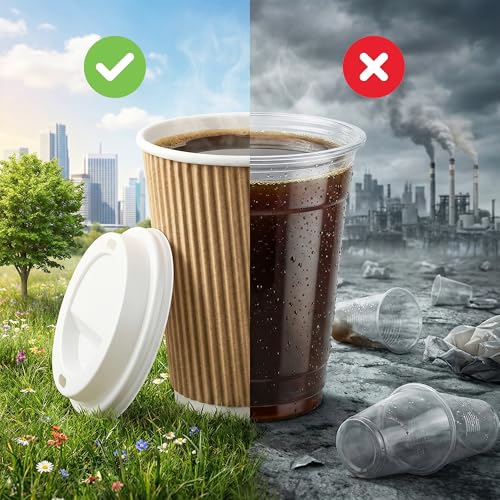 Nationwide Paper 50 Pcs 8oz Ripple Hot Coffee Cups with Leak-Proof Lids - Brown 4