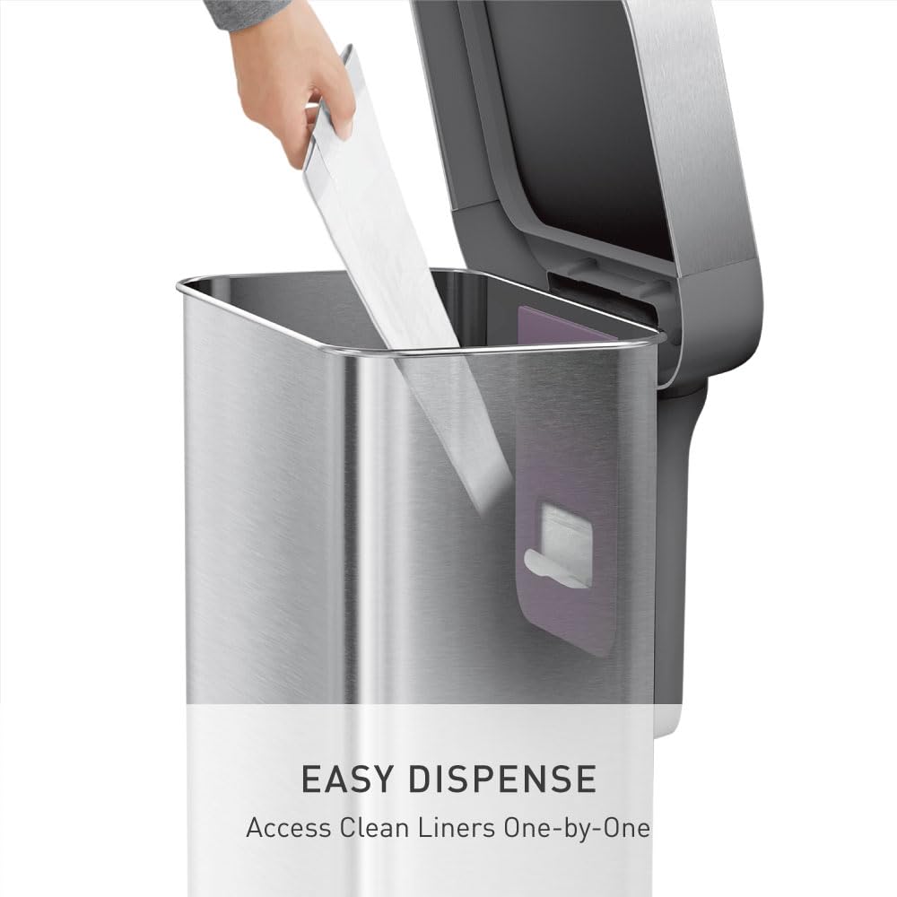 simplehuman CW2080 45L Rectangular Kitchen Pedal Bin with Liner Pocket | Brushed Stainless Steel 5