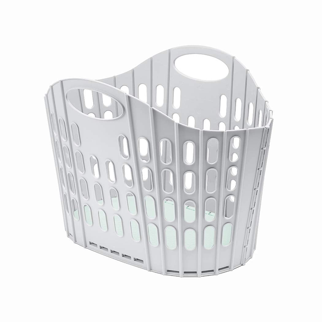 Addis Fold Flat Easy Store Laundry Basket Hamper - 38 Litre Capacity | Collapsible Plastic Design | Grey & Mint