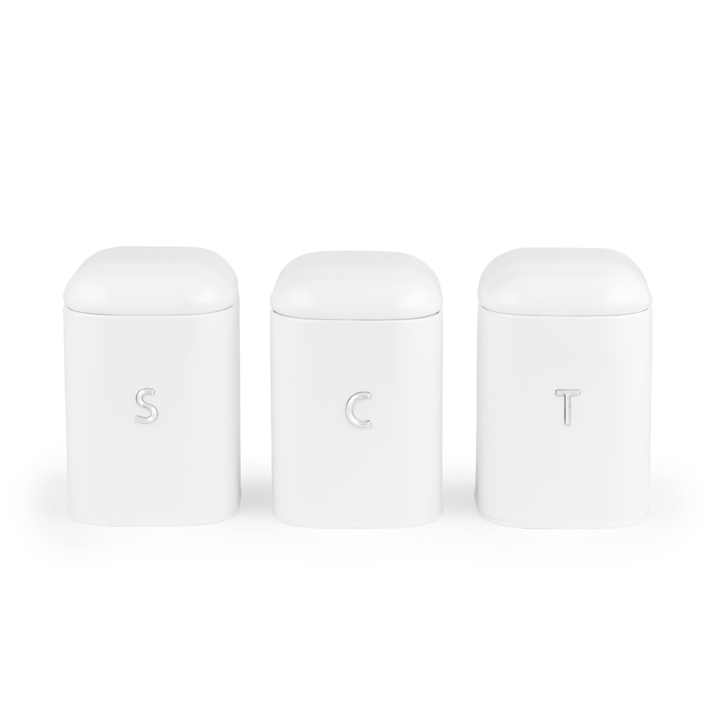 Salter Boston 3-Piece Canister Set - Carbon Steel Storage for Tea, Coffee, Sugar | White