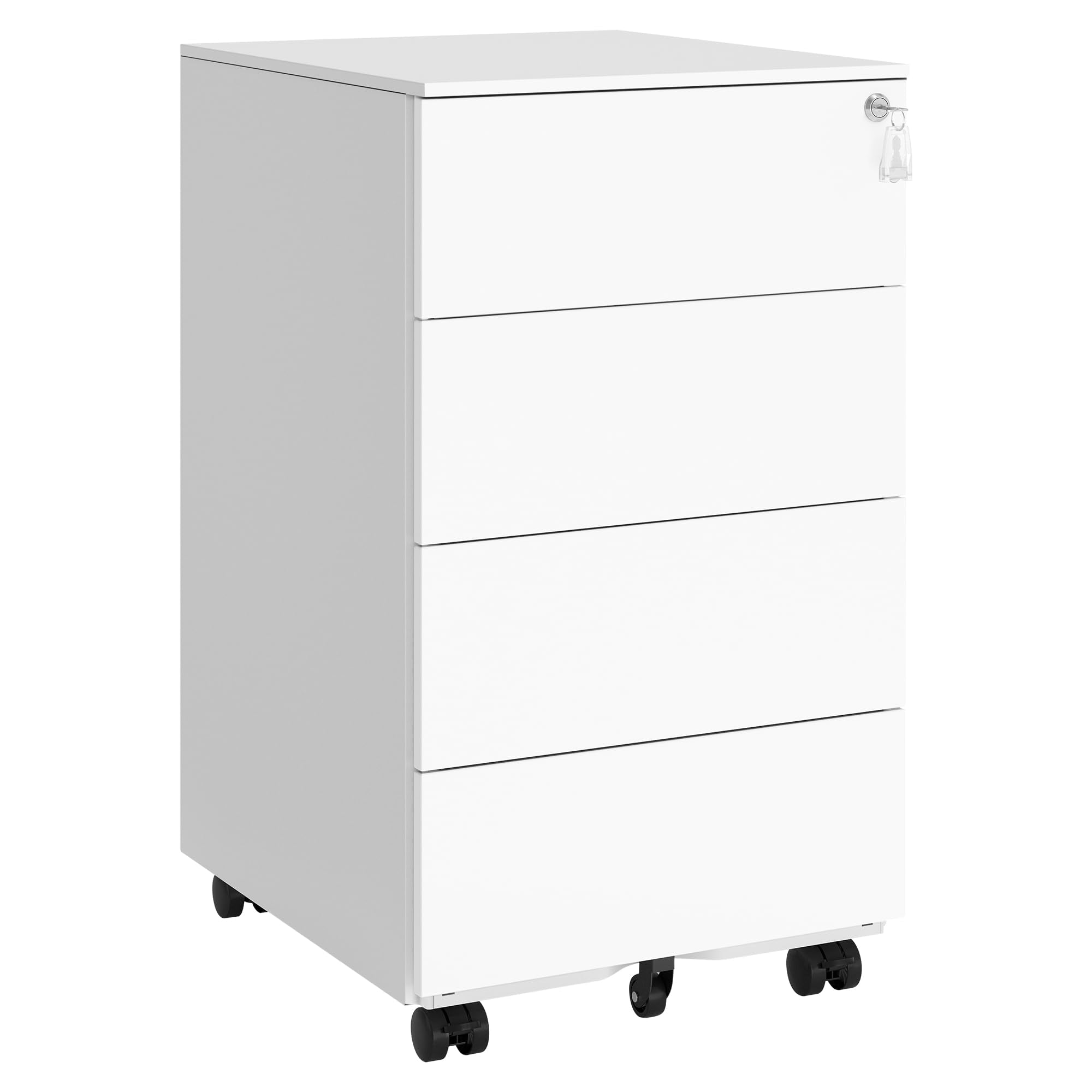 SONGMICS Mobile File Cabinet - 4 Lockable Drawers | Steel Construction | White | 69.3H cm