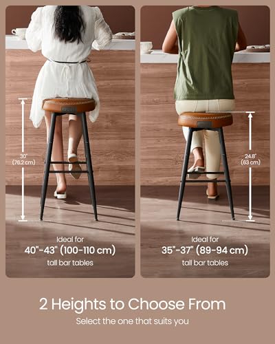 VASAGLE EKHO Collection Bar Stools Set of 2 - Caramel Brown | 51.6cm D x 76.2cm H 9