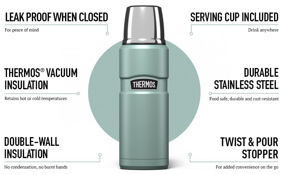 Thermos Stainless Steel Drink Flask 470ml Duck Egg | Vacuum Insulated | Keeps Hot 18 Hrs, Cold 24 Hrs 4