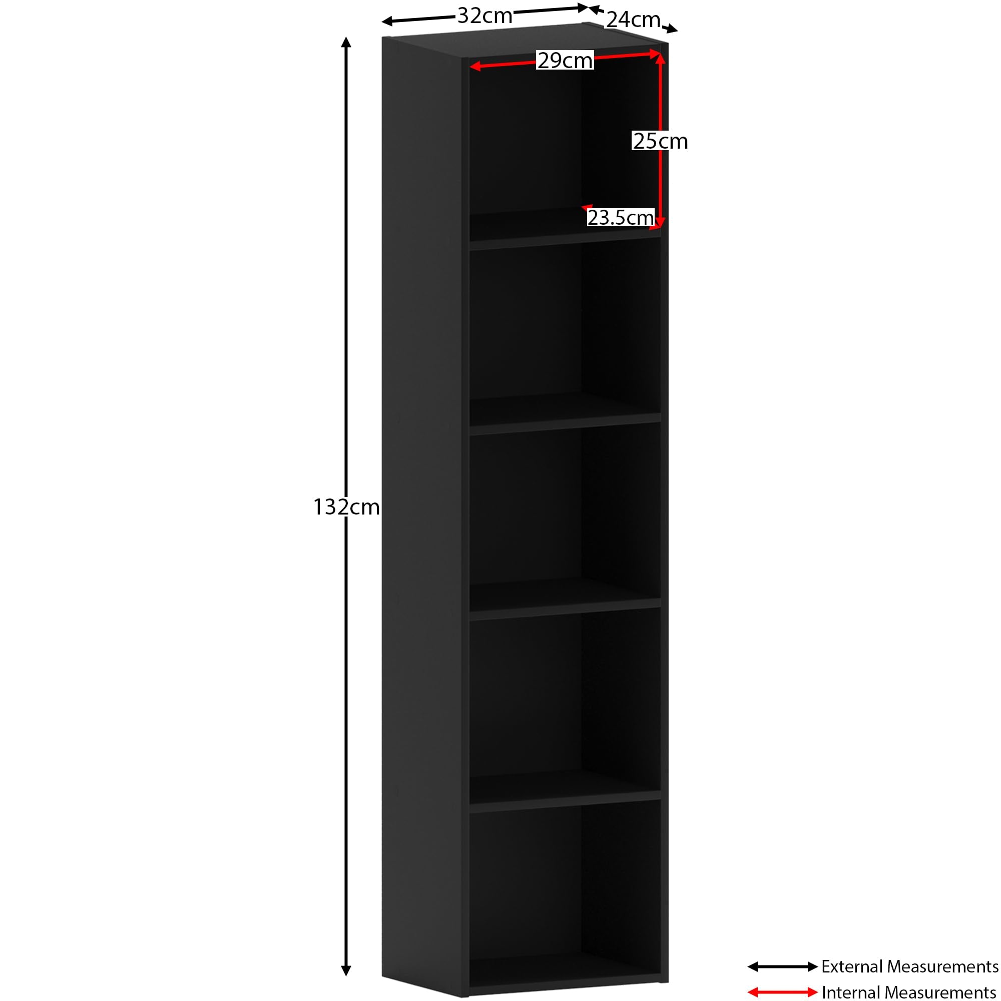 Vida Designs Oxford 5 Tier Cube Bookcase - Black Wooden Shelving | H 132 x W 32 x D 24 cm 3