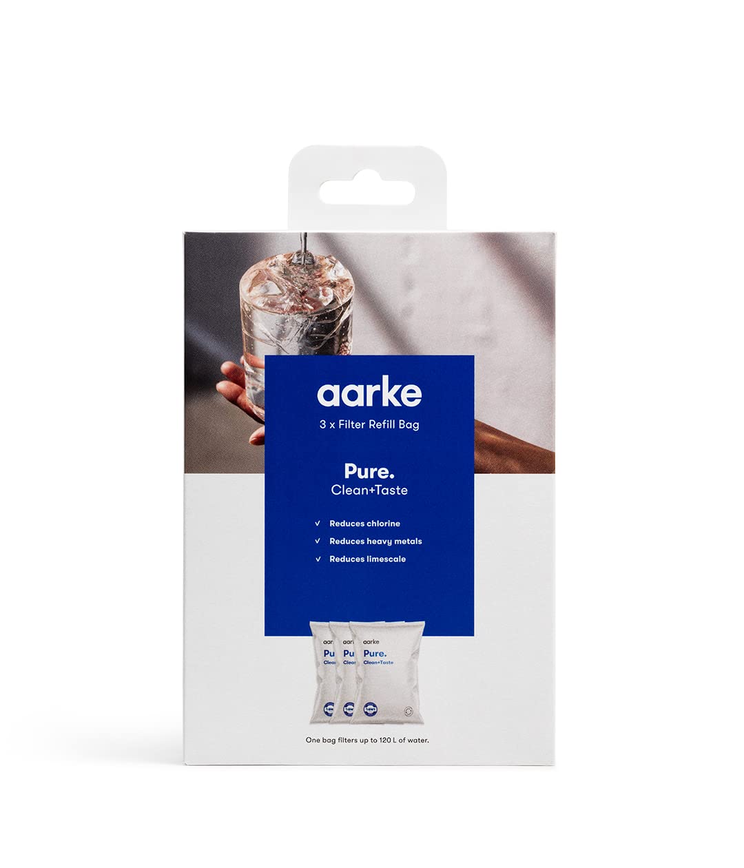 aarke 3-Pack Pure Filter Refill Bags for Purifier | Reduces Chlorine & Heavy Metals | 120L Capacity