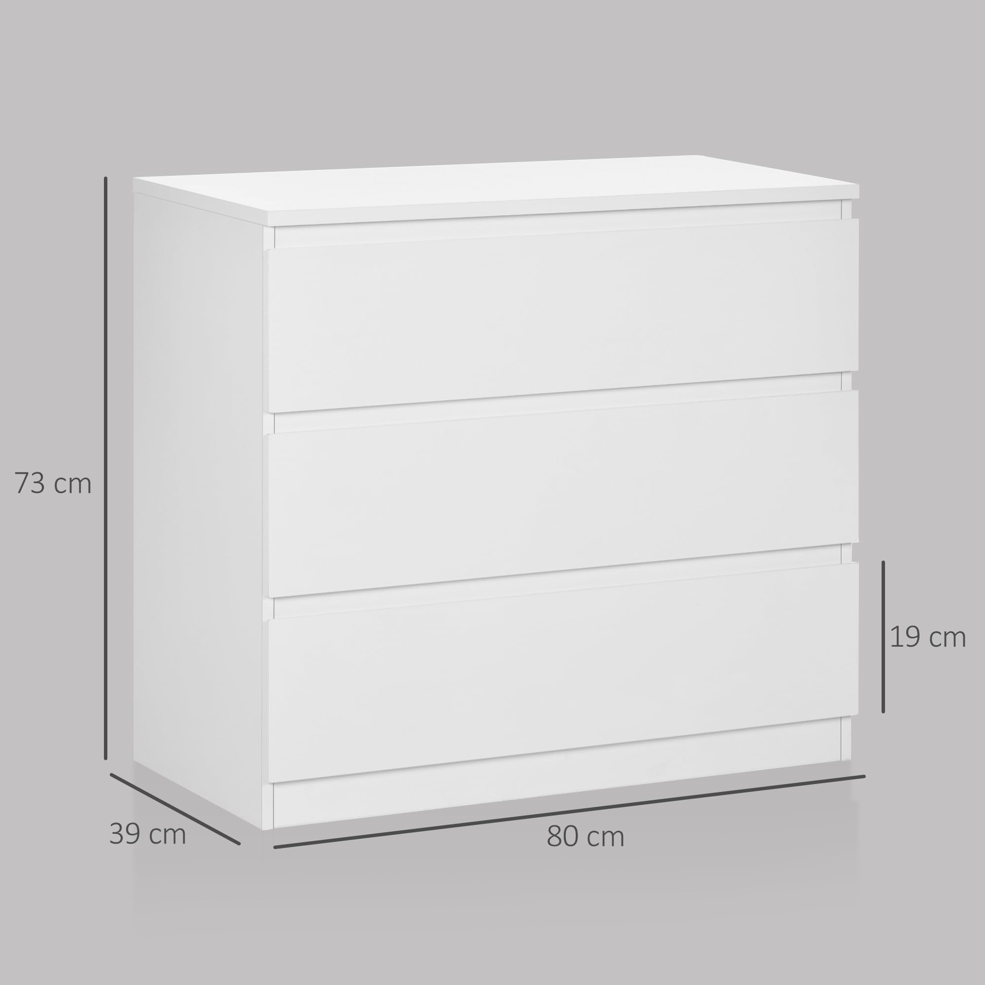 HOMCOM 3-Drawer Chest of Drawers - White Engineered Wood Storage Unit | 80W x 39D cm 3