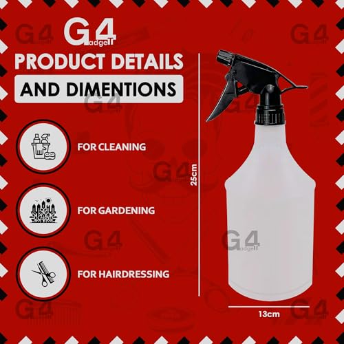 G4GADGET 1 Litre Plastic Spray Bottle - Clear, Leak Proof Trigger for Cleaning & Ironing 4