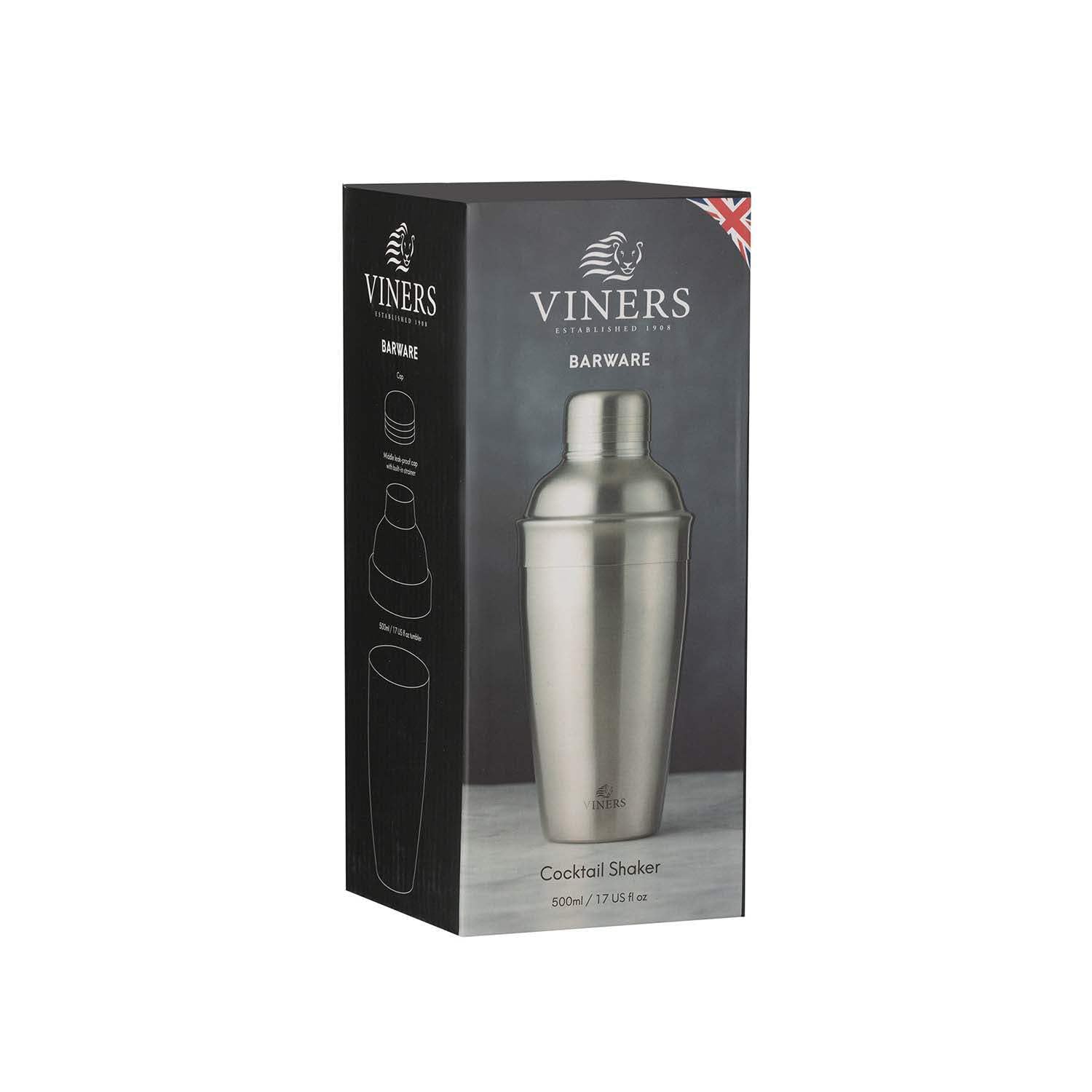 Viners Barware Brushed Silver Cocktail Shaker - 500ml Capacity | Stainless Steel | Airtight Seal 2