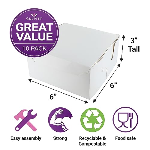 Culpitt White Folding Cake Boxes - 6' x 6' Food Safe Container | 10 Pack 2