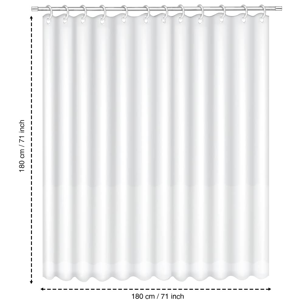 ANSIO Solid White Shower Curtain - Mould & Mildew Resistant | 180 x 180 cm | Water Repellent Polyester 6