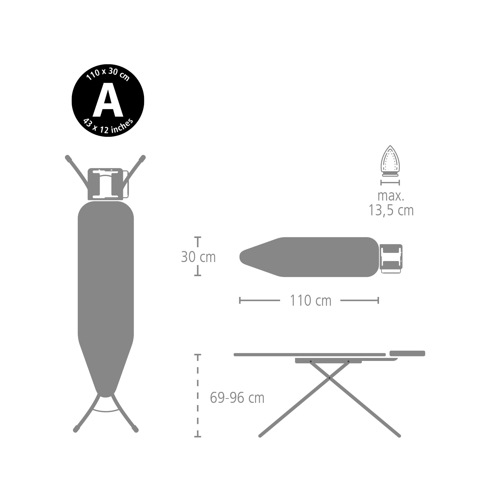 Brabantia Ironing Board A - Adjustable Height | Steam Iron Rest | 110 x 30 cm 8