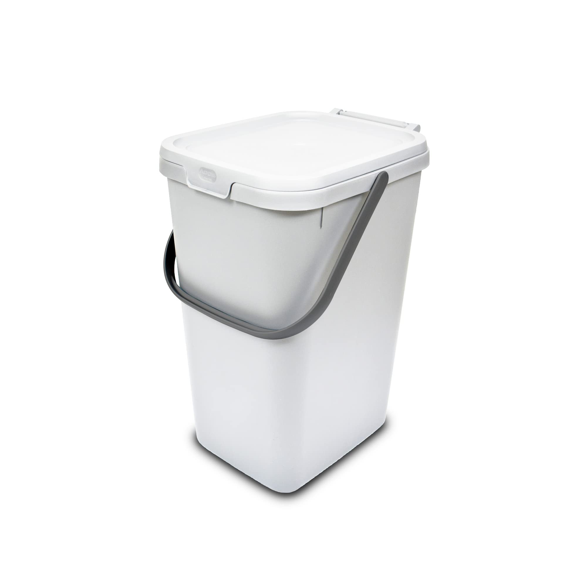 Addis 519227 Kitchen Recycling Bin 18L Stackable Food Waste Caddy with Clip Lock Lid | White Metallic