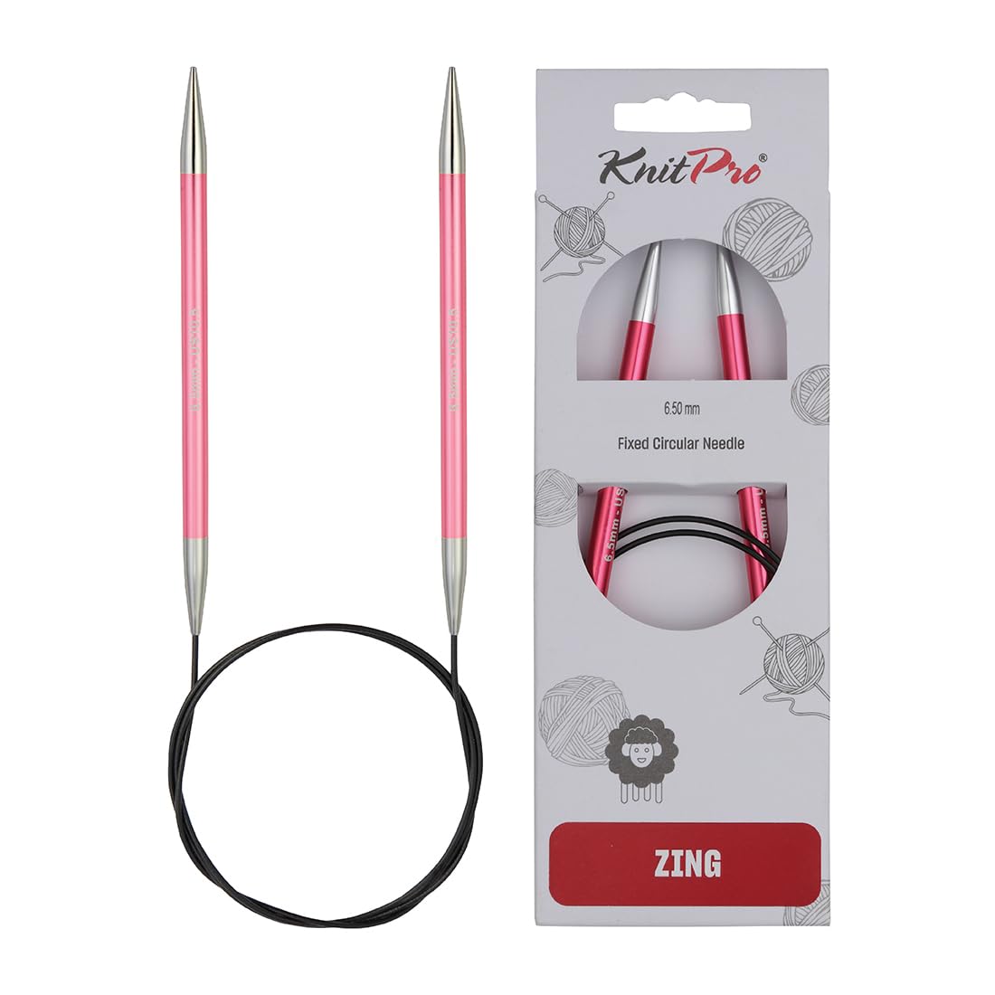 KnitPro Zing Fixed Circular Knitting Needles - 80cm Length, 6.50mm Size, Aluminium 1