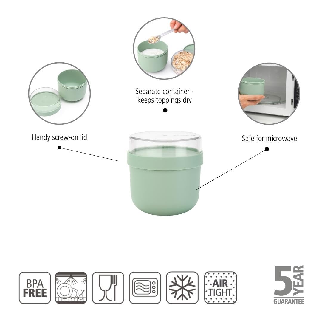 Brabantia Make & Take Breakfast Bowl - 0.5L Capacity, Jade Green, Leakproof | Microwave & Freezer Safe