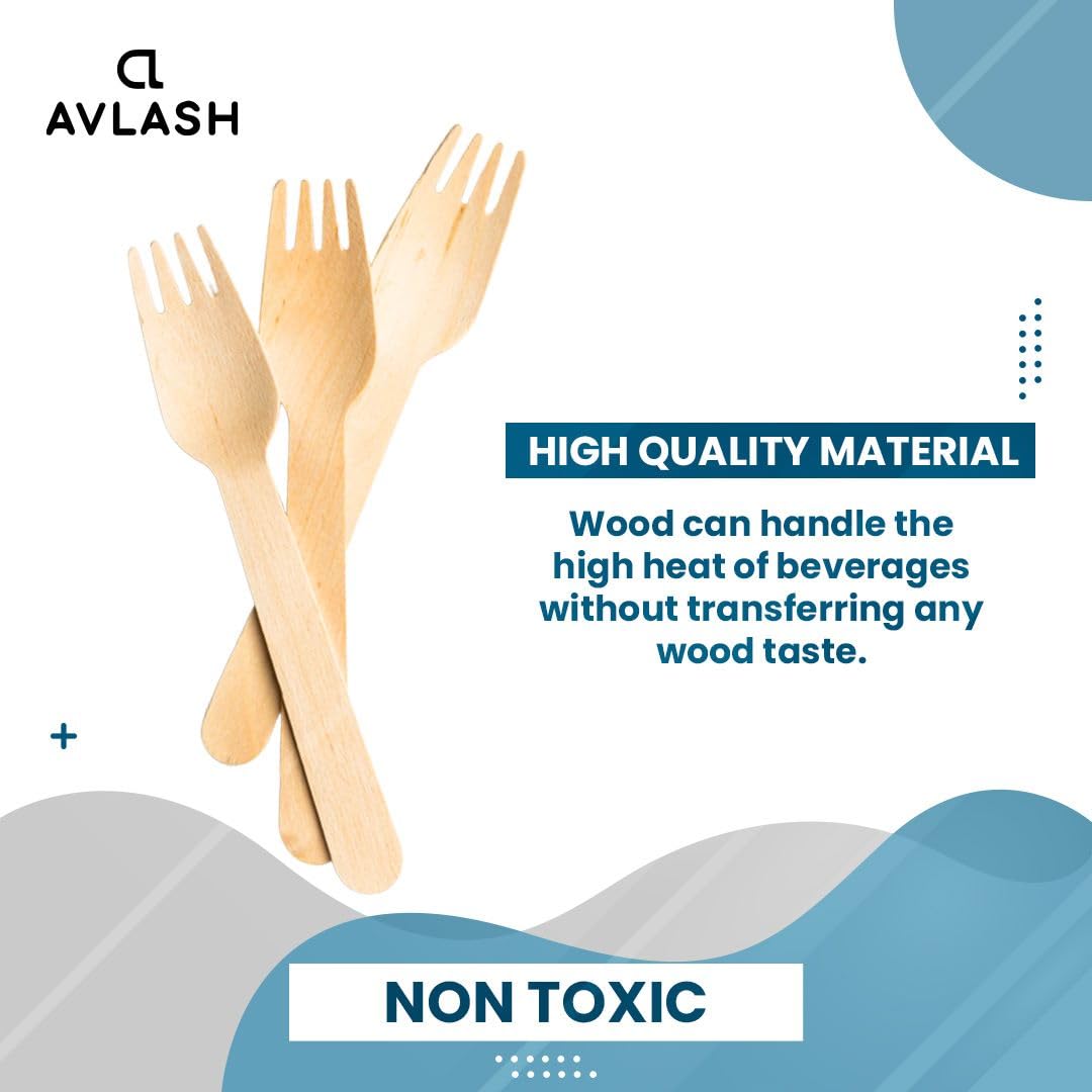 AVLASH Biodegradable Wooden Forks - 100 Pack, Plastic Free, 6.25 Inch | Birchwood Cutlery 8
