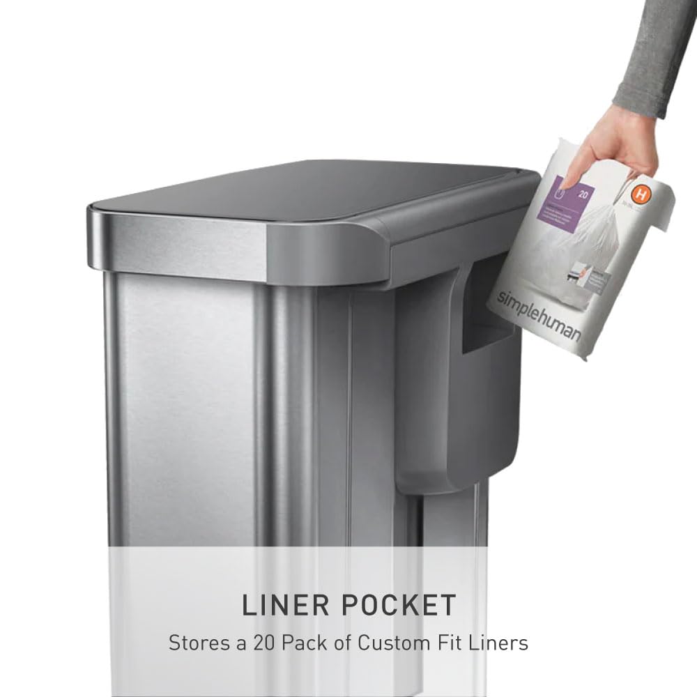 simplehuman CW2080 45L Rectangular Kitchen Pedal Bin with Liner Pocket | Brushed Stainless Steel 4