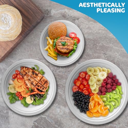 iSOUL Heavy Duty Bagasse Disposable Paper Plates - 7 Inch, Compostable, Microwave & Freezer Safe 3