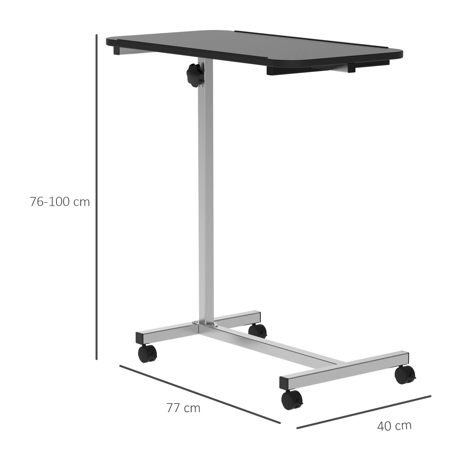 HOMCOM Height Adjustable C-Shape Over Bed Table with Wheels | 77L x 40W cm | 20kg Capacity 3