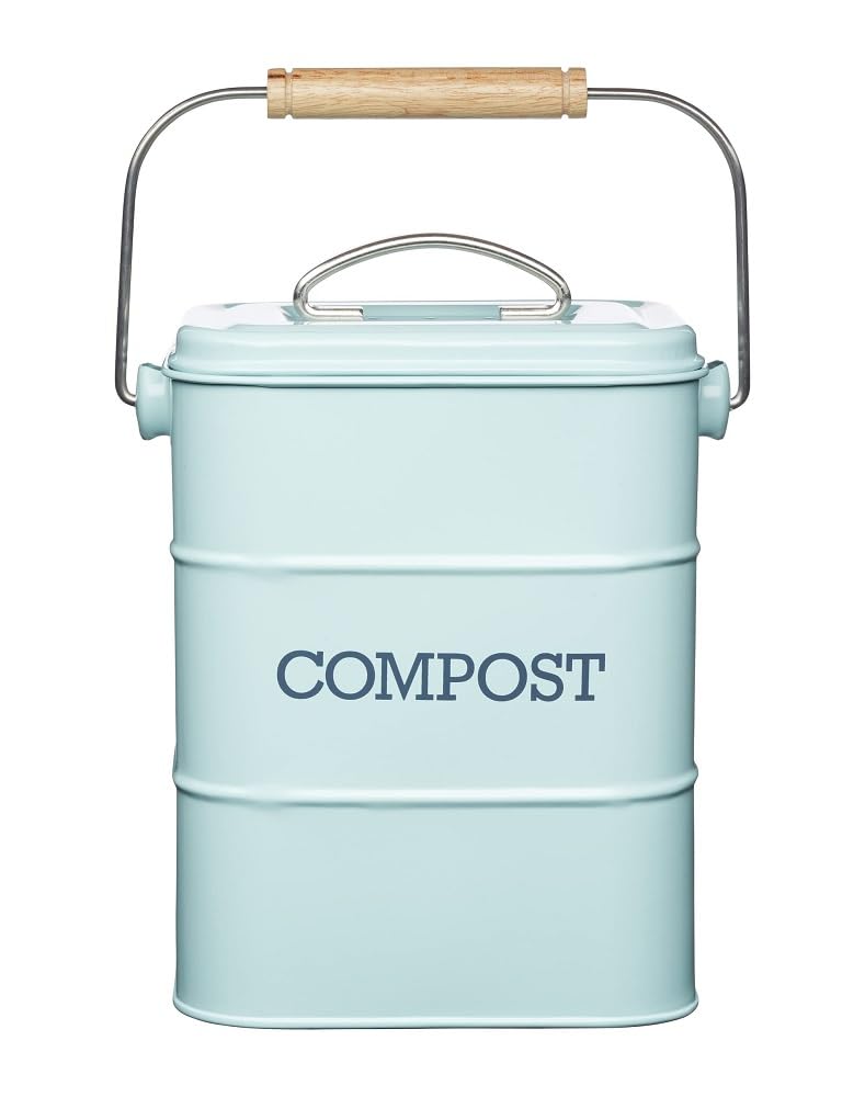 KitchenCraft Living Nostalgia Compost Bin - 3L Capacity | Carbon Steel | Duck Egg Blue