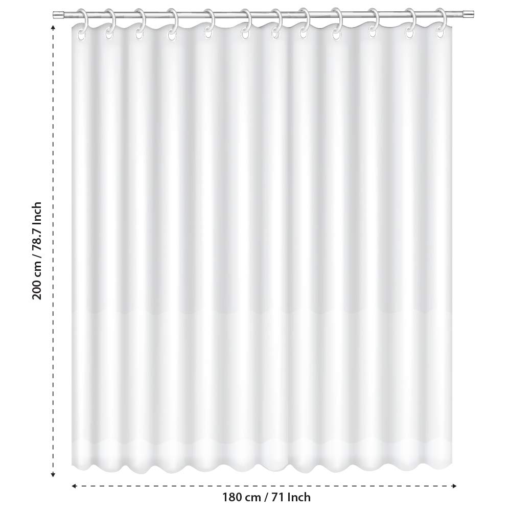 ANSIO Premium Polyester Shower Curtain - Solid White | Mould & Mildew Resistant | 180cm x 200cm 4