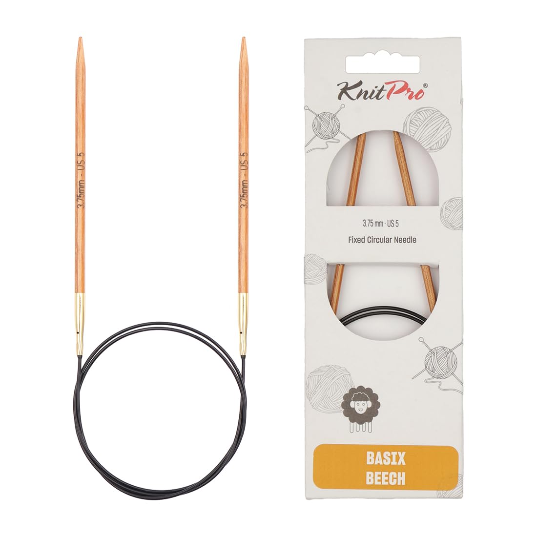 KnitPro Basix Beech Fixed Circular Knitting Needles - 3.75mm | 80cm Length | Beech Wood 1