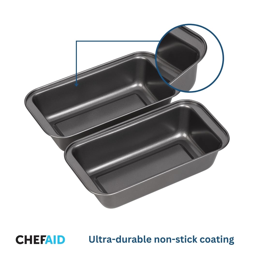 Chef Aid Non-Stick Loaf Pans Set of 2, 2lb (900g) Capacity, Carbon Steel Baking Tins 4