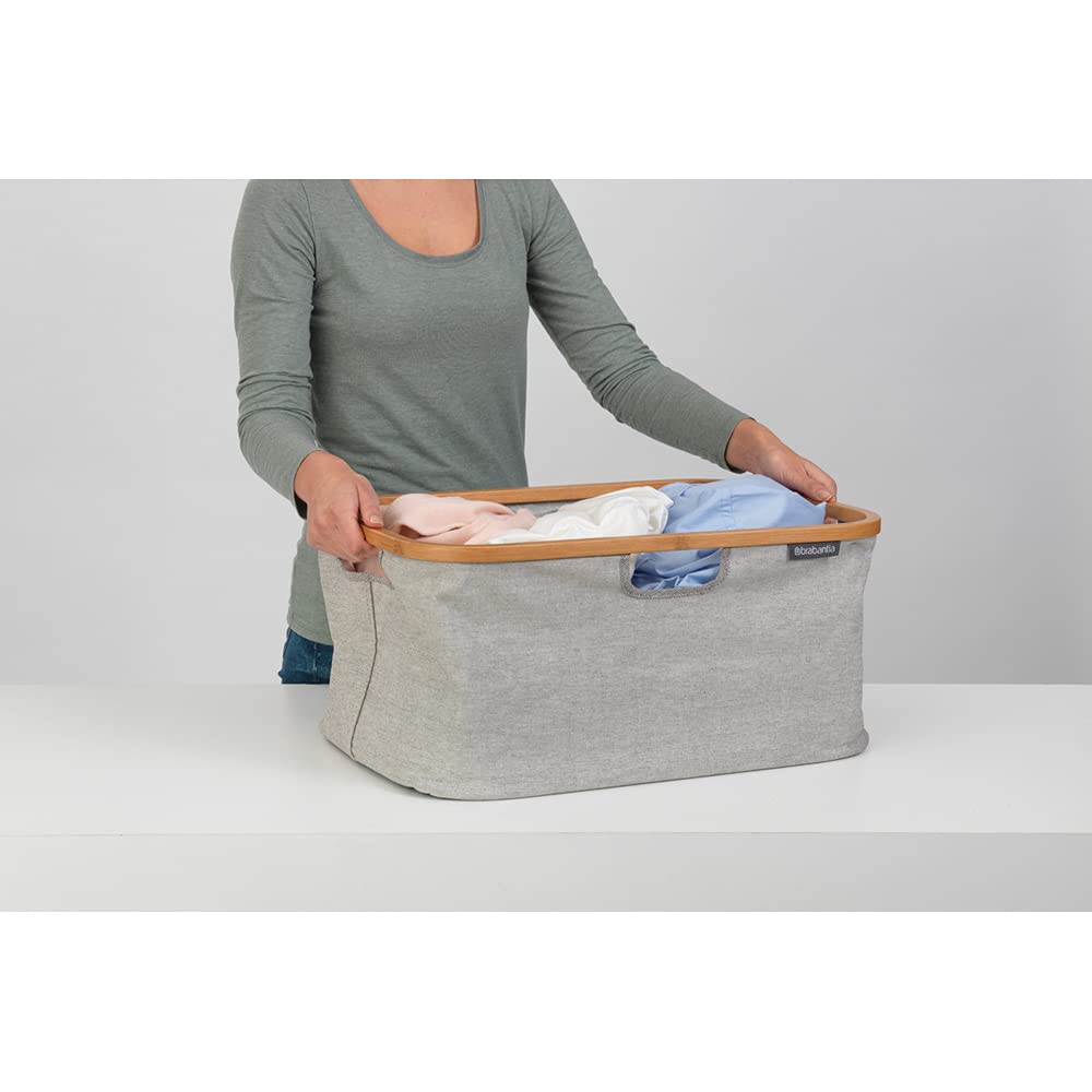 Brabantia Foldable Laundry Basket - 40L Capacity | Grey Fabric | Bamboo Handles 5