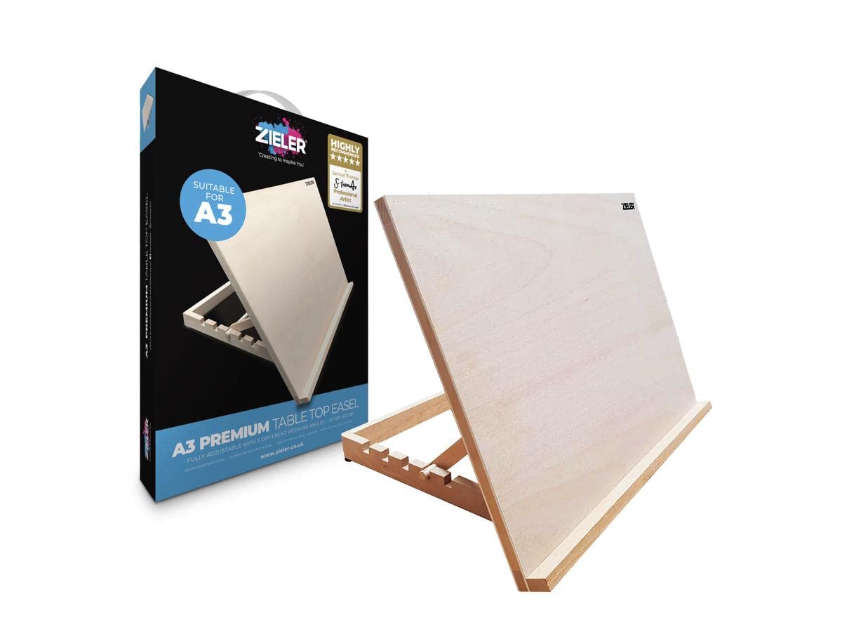 Zieler Premium Beechwood Table Top Art Easel - Adjustable 5 Angles, A3 Size | 500g 1