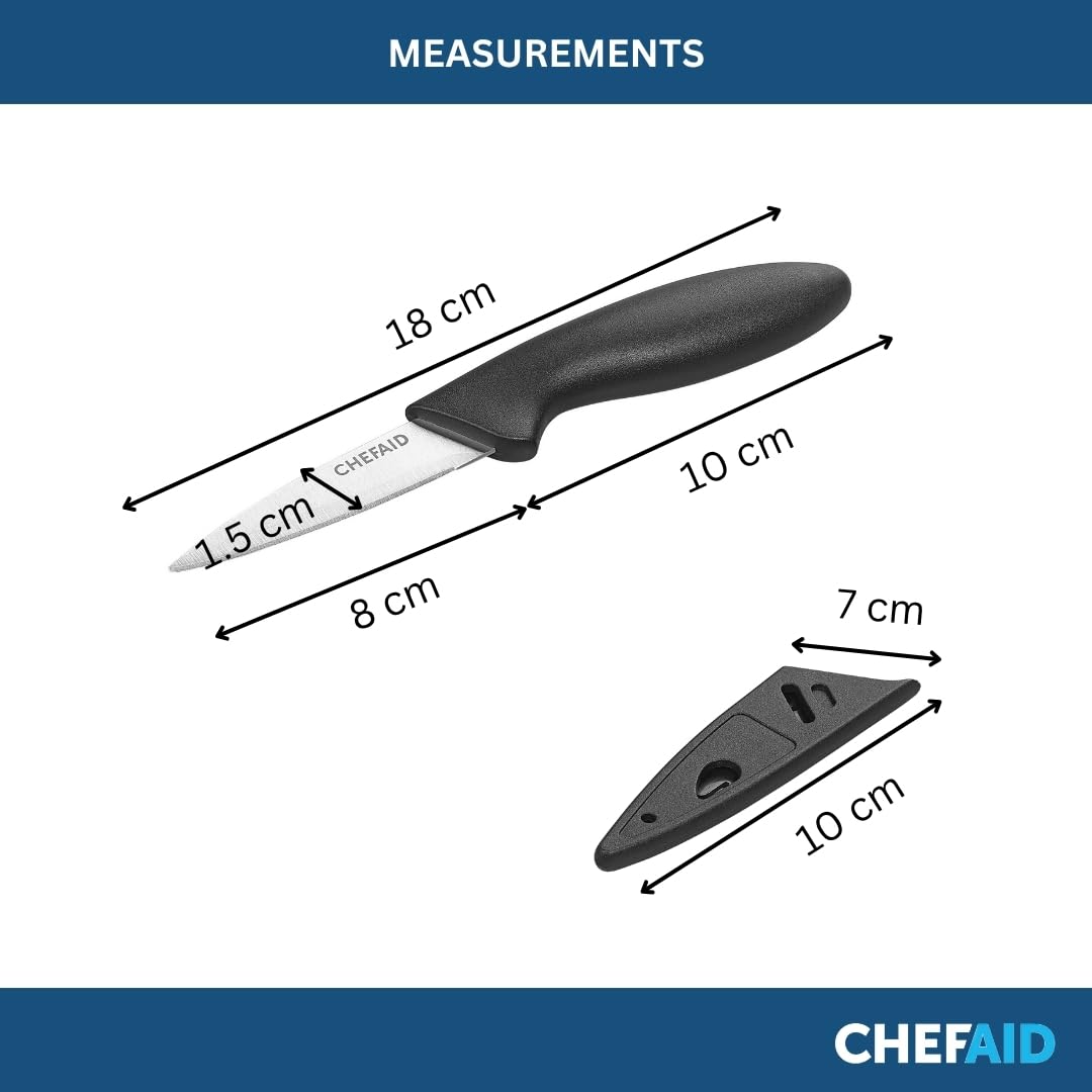 Chef Aid Stainless Steel Utility Knife with Safety Cover | Black | Medium Size 4