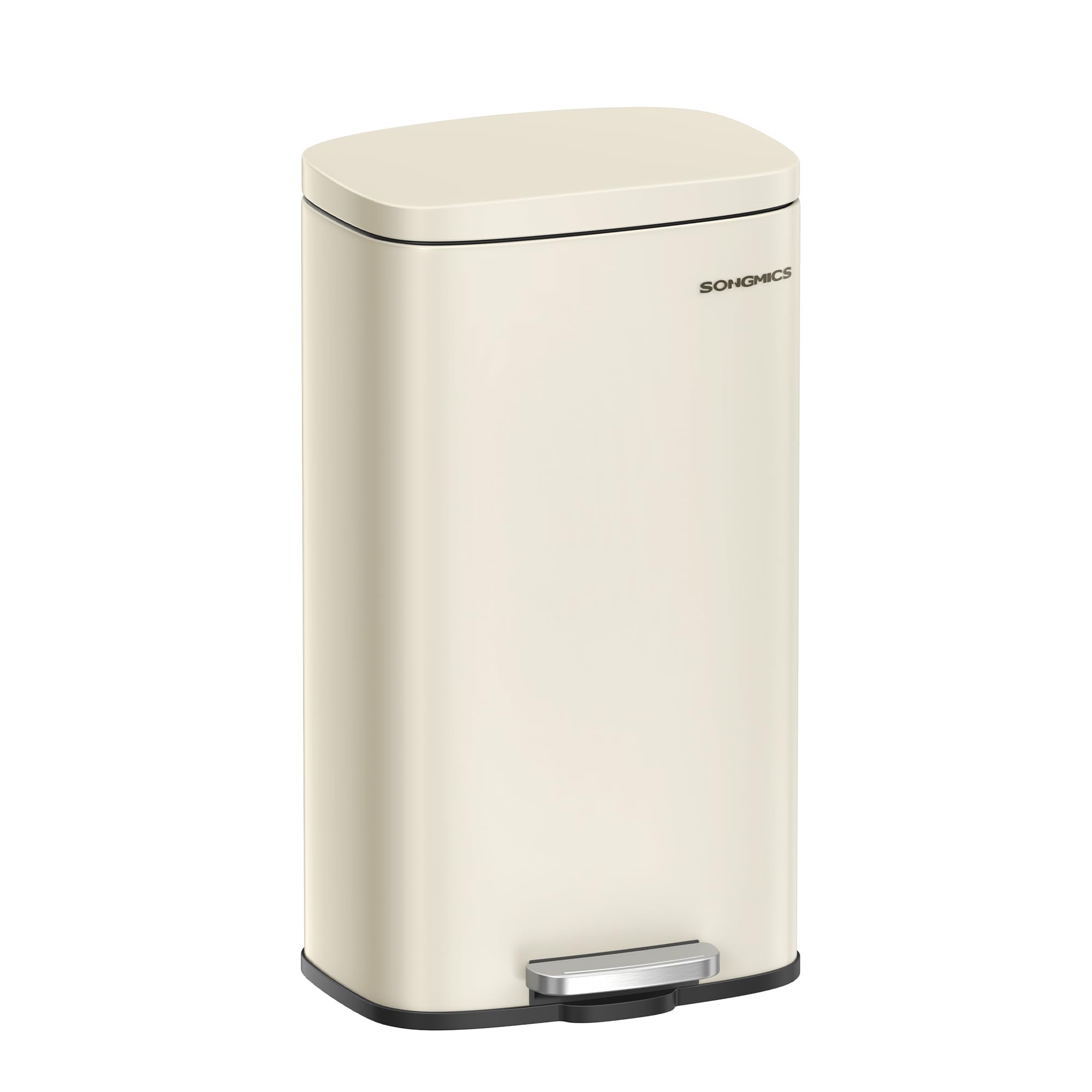 SONGMICS 30 L Kitchen Bin - Soft Close Pedal Operation | Sand Beige Steel