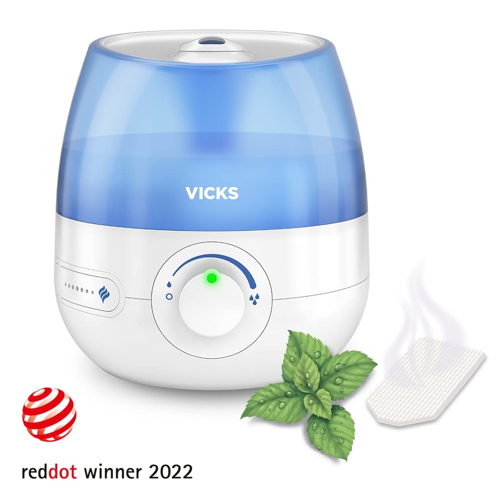 Vicks Mini Cool Mist Ultrasonic Humidifier - Quiet Operation, Dual VapoPad Slots | Blue/White 3