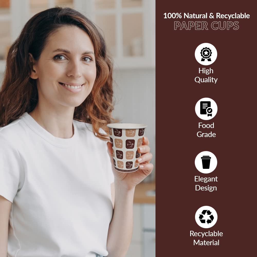 1ABOVE 50 Pack 8oz Disposable Paper Coffee Cups - Strong Hot/Cold Drink | Leak Proof | Brown 4