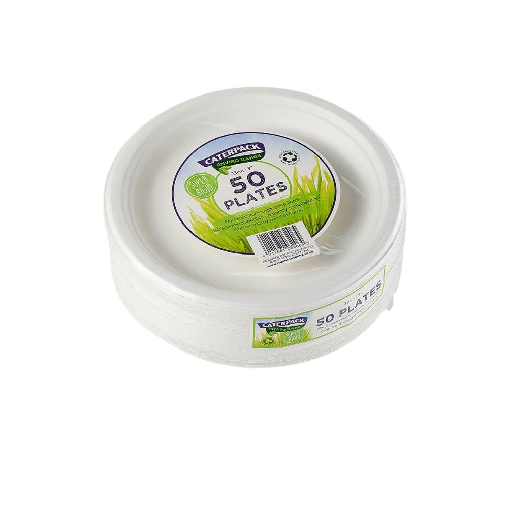 Caterpack Enviro Bagasse Plates - 50 Pack, 23cm Diameter | Durable & Compostable 1