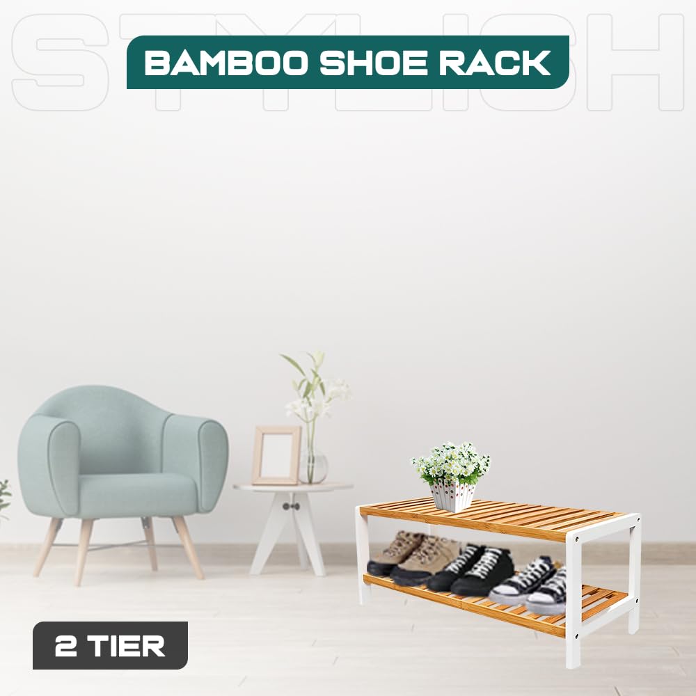 1ABOVE Bamboo Shoe Rack - 2 Tier Slim Storage | 67cm Wide | 15kg Max Load per Shelf 6