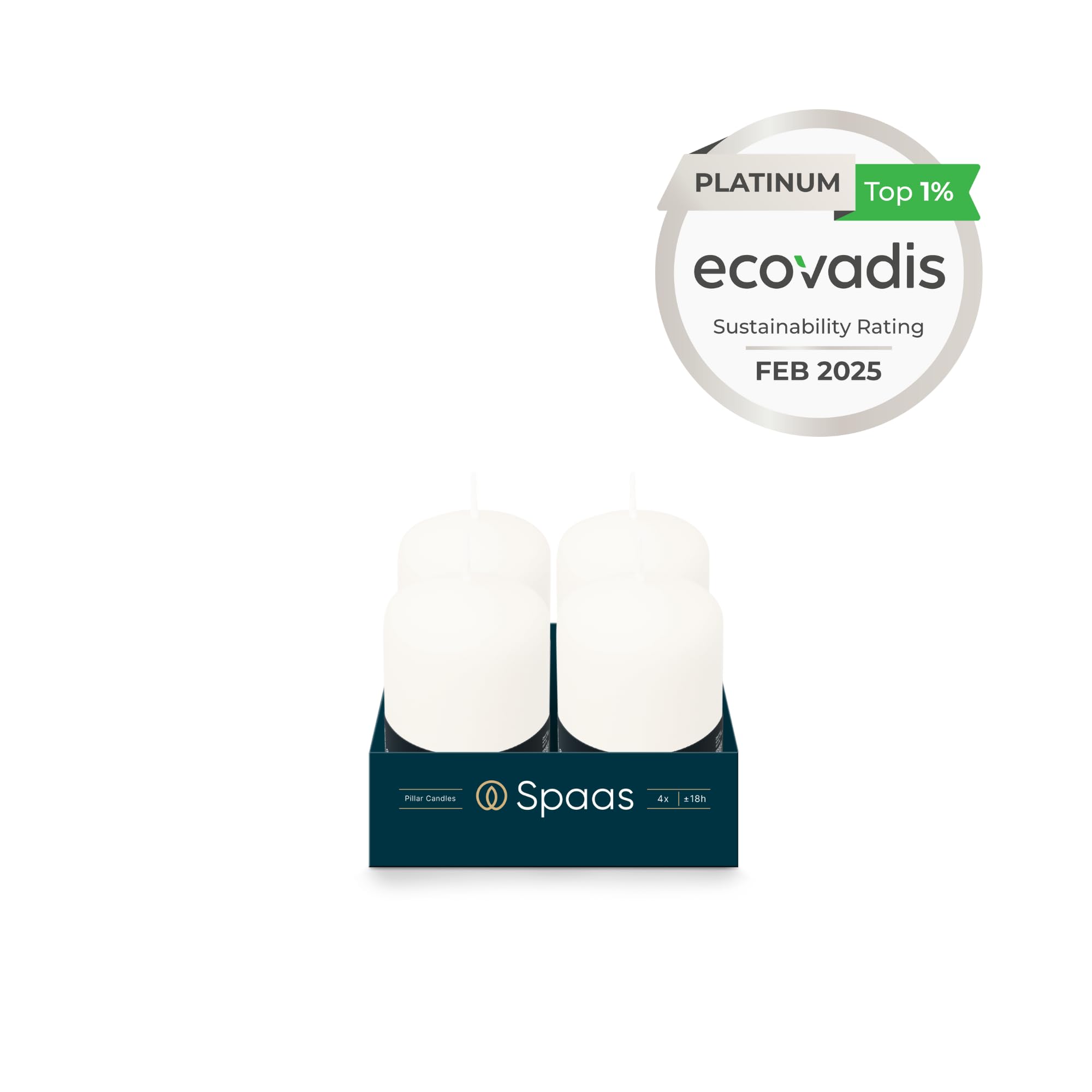Spaas Unscented Pillar Candle - 50mm x 80mm | 18 Hour Burn Time | White | Pack of 4 3