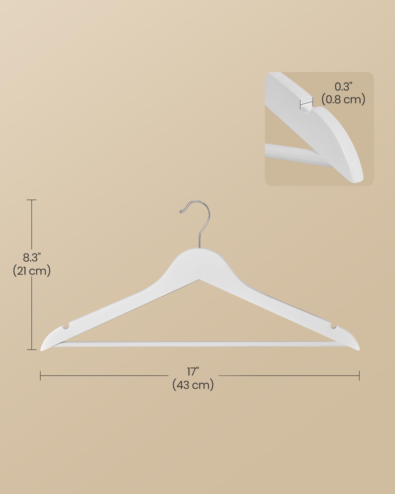 SONGMICS Wooden Hangers - 10 Pack Coat Hangers with Pants Bar | 5kg Capacity | Cloud White 7