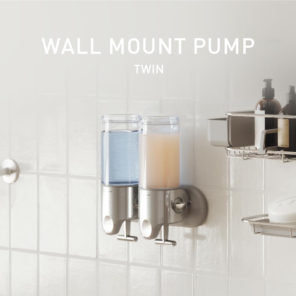 simplehuman BT1028 Twin Wall Mounted Soap Dispenser Pump | 444ml x 2 | Brushed Stainless Steel 3