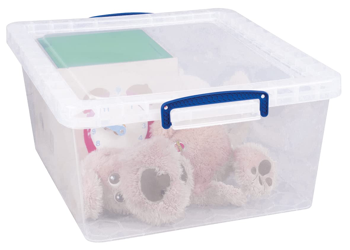 Really Useful Box Nestable Plastic Storage Box - 17.5 Litre, Clear, Pack of 3 | Lockable Lid 1
