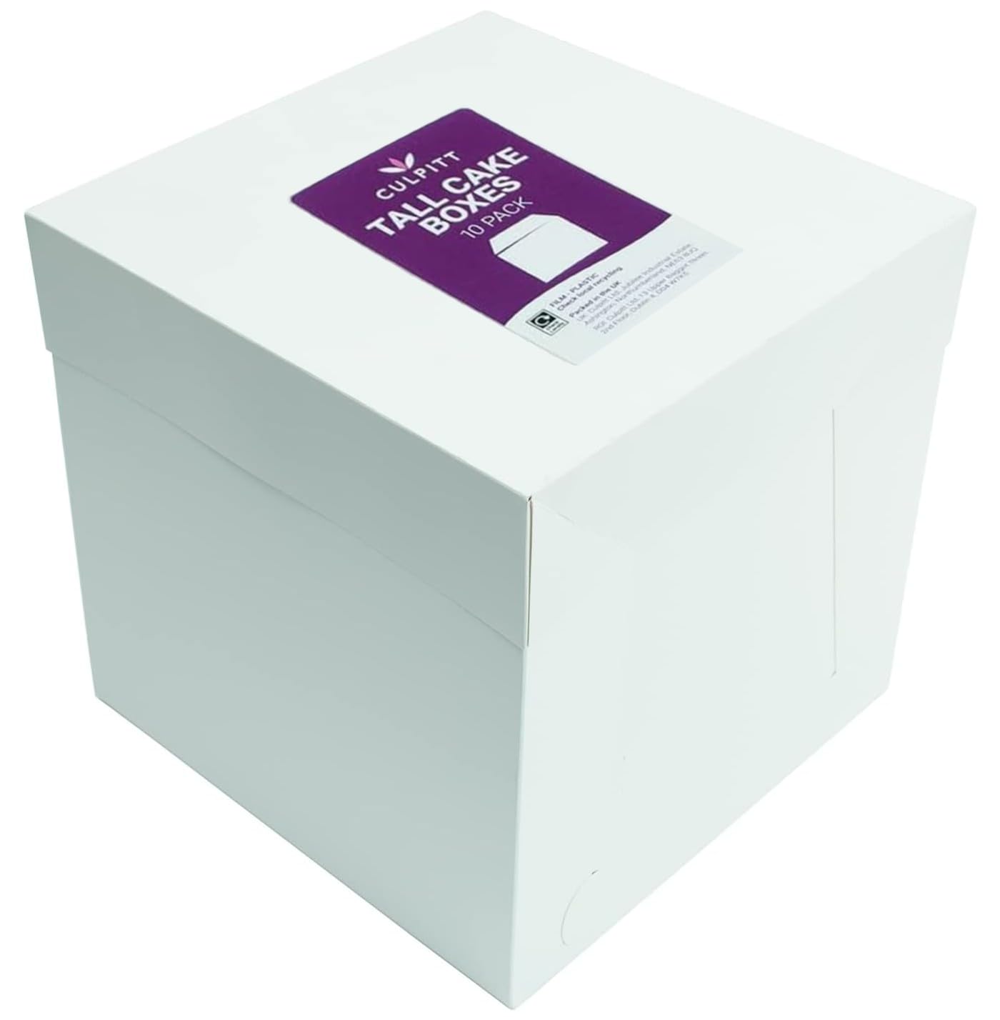 Culpitt Tall White Cake Box - 10 Pack | 10" x 10" x 10" | Food Safe Card 1