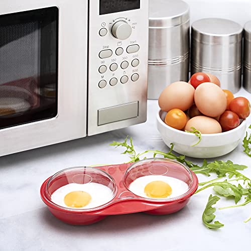 Easycook Microwave Egg Poacher - 2 Cup Capacity | Red Plastic | Dishwasher Safe 3