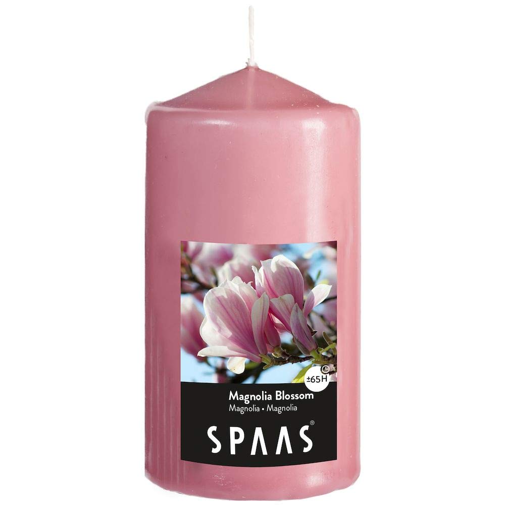 Spaas Scented Cylinder Pillar Candle - Magnolia Blossom Scent | 65 Hours Burn Time | D 80mm x H 150mm